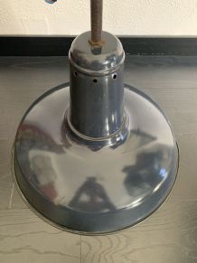 Lampe vintage 1940 suspension gamelle émaillé marine - 47 x 