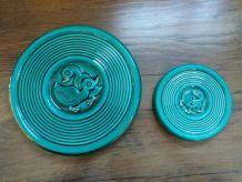 Dessous de plat et de bouteille vert émeraude motif canard