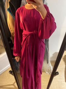 Abaya deux pièces fushia soie de medine