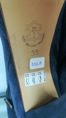 212B* L'Estrosa - superbes boots bleus ouverts cuir (39)