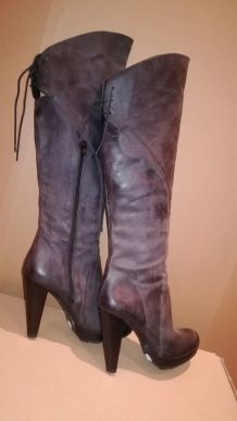 23B* jolies bottes cuissardes marron Tout Cuir Cecil (38)