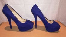 98B* ZARA sexy escarpins bleus peep toe (37)