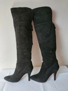 C. DOUX - sexy hautes bottes cuissardes noires full cuir (39