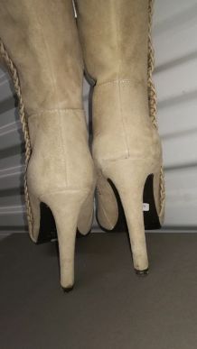 Mai Piu Senza - sexy hautes bottes tout cuir beiges (35)