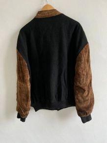 Blouson/Varsity Jacket en Cuir Vintage 80’ Noir/Marron
