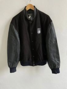 Blouson/Varsity Jacket en Cuir/Laine Vintage 80’ Noir - Pièc