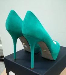 280A* Sergio Rossi - sexy escarpins luxe turquoise tout cuir