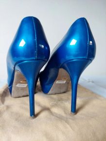 Sergio ROSSI sexy escarpins luxe bleu tout cuir peep toe (39
