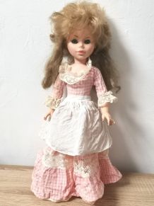 Ancienne Poupée fiba en robe vichy rose vintage