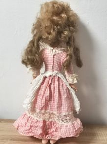 Ancienne Poupée fiba en robe vichy rose vintage