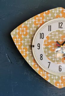Horloge vintage pendule murale silencieuse vert orange