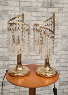 paire de chevet a pampilles verre et cristal 1970 a 80  chro
