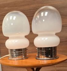 Paire de lampes vintage space age en verre de murano 26x14,,