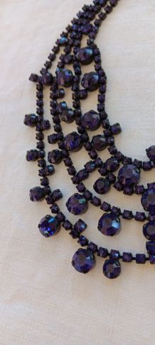 Collier violet perles cristal 4 rangs Agatha