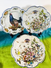 Trois assiettes vintage en mélamines motifs floraux 