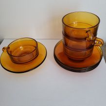 4 tasses Duralex verre orange vintage