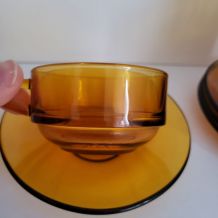 4 tasses Duralex verre orange vintage