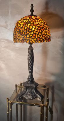 grande lampe americaine  art nouveau avec abat jour ambre ti