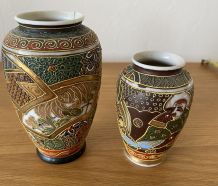 Lot de 2 vases japonais cloisonné satsuma fait main