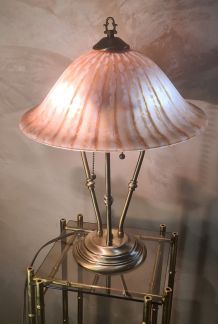 lampe laiton brossé abat jour verre vianne 1970 a 80  a tire