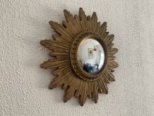 Miroir vintage 1960 soleil sorcière résine doré - 31 cm