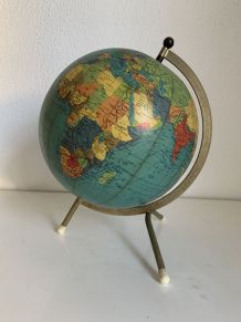 Globe vintage 1965 terrestre tripode doré Taride  - 29 cm