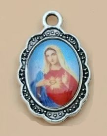 Ancienne petite Médaille de dévotion en Métal Argenté "Cœur 