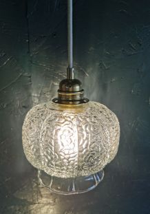 Lampe baladeuse suspension vintage verre transparent ciselé