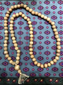 Collier sautoir perles bois vintage façon Mala bouddhiste