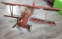 Avion biplan en bois artisanal vintage