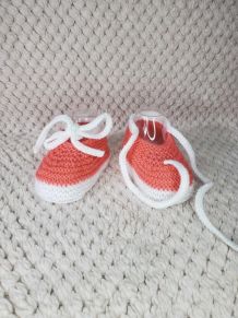 Chaussons ballerines avec cordon ROSE laine layette, 0 3 ms