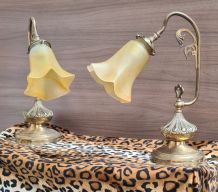  2 lampes  chevet bronze et laiton art nouveau  avec tulipe 