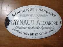 Plaque émaillée, Ministère de L'Agriculture, Chevalier 1913