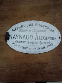 Plaque émaillée, Ministère de L'Agriculture, Chevalier 1913