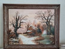 Tableau peinture à huile sur toile paysage d hiver