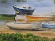 Tableau peinture à l' huile bord de mer breton