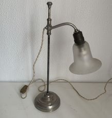 Lampe vintage 1930 Art Déco laiton nickelé verre - 45 cm
