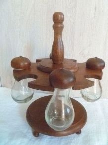 carrousel a condiments, sel, poivre, bois vintage