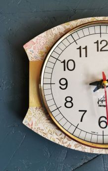 Horloge vintage pendule murale silencieuse Japy fleurs