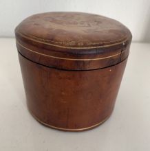Pot à tabac vintage 1960 cuir céramique Italie - 9 x 10 cm