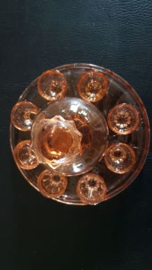 Service complet à liqueur en verre rose