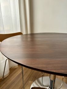 Table à manger vintage bois pied chrome style tulipe