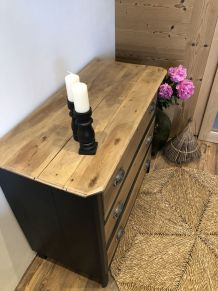 Commode campagnarde noire et bois 