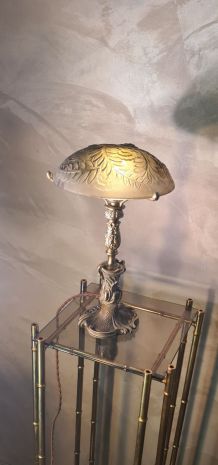 lampe bronze louis xv style rocaille 34x25,abat jour verre m