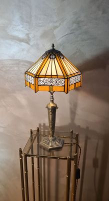 lampe 1900 bronze nickelé avec patine d usage abat jour styl