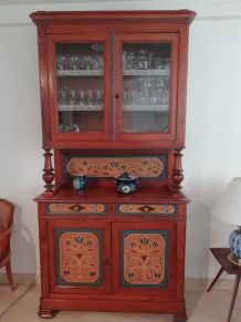 Buffet alsacien deux corps bois peint main
