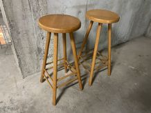 Paire de tabourets de bar en bois