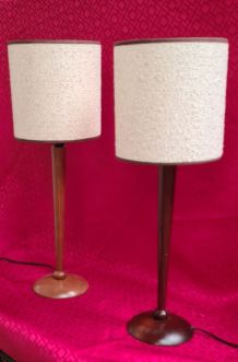 Paire lampe de chevet scandinave bois  2 tons,   1970      ,