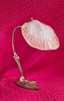 paire  de  lampes art nouveau bronze petale de verre  moulé 