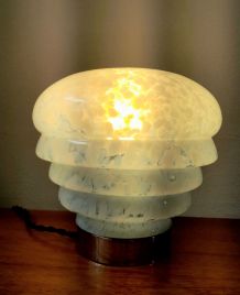 Lampe à poser art déco verre de Clichy bleu 